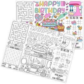 Serencatcher 12pcs Birthday Coloring Placemats, Baking Birthday Party Decorations Baking Birthday Placemats Paper Coloring Table Mats for Baking Birthday Party Games Favors Supplies