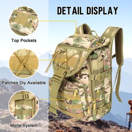 SHANNA 40L Military Tactical Backpacks, Trekking Hiking Molle Army Survival Equipment Backpacks 3 Day Bug Out Bag Waterproof Rucksack for Camping Fishing Travelling Climbing Outdoor Sports Gym