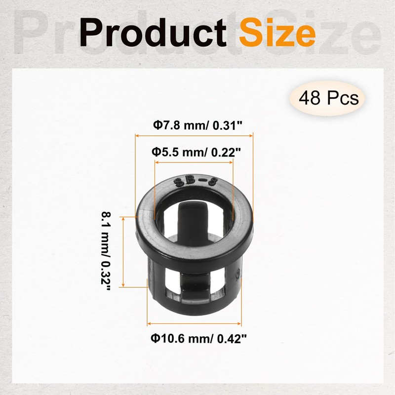 PATIKIL 48pcs Wire Grommet, 7.8mm Mounting Dia Plastic Grommets Cable