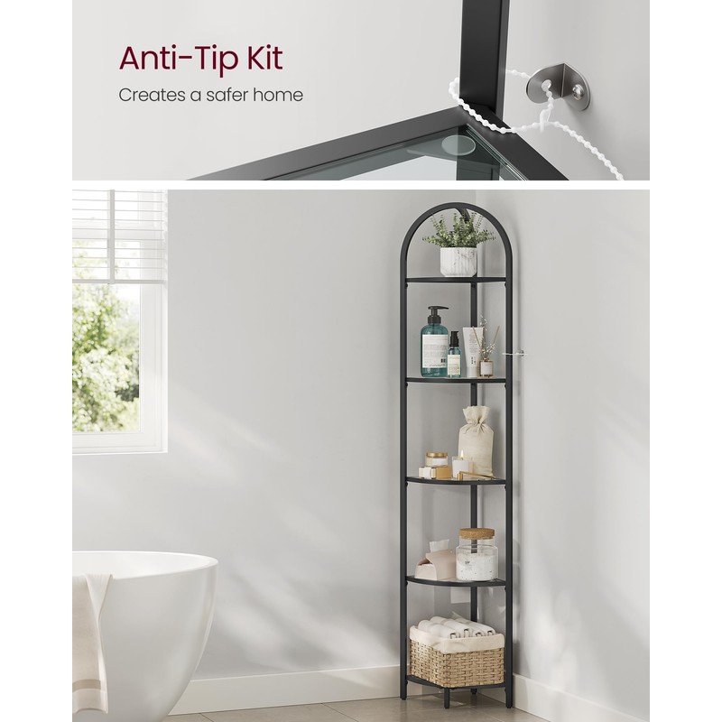 VASAGLE 5-Tier Corner Shelf Stand, Corner Bookshelf, Bathroom Organizer, Plant