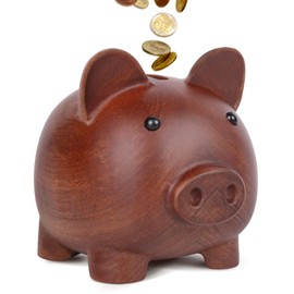 CREAFOMIFE Piggy Bank for Kids & adults, Cute Wooden Pig Money Bank MBrown