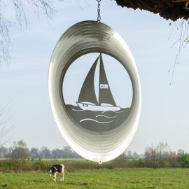 CIM Edelstahl Windspiel - SEGELBOOT 290 - lichtreflektierend - Abmessung: 29x30cm - inkl. Aufhängung - Gartenddeko Metall