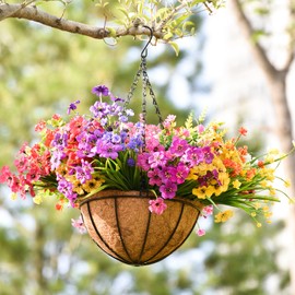 SMYAXUNW 4 Pack Hanging Planters 14 Inch Metal Hanging Planter Basket Flower Pots with Coco Coir Liners Round Wire Plant Holder with Chain for Indoor Outdoor Patio Porch Garden Decoration（XG）