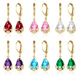 Dangle Earrings for Women Multicolor Crystal Drop Earrings Set Leverback Teardrop Earrings 925 Silver and Gold Hypoallergenic Fashion Cubic Zirconia Dangle Earrings Trendy Jewelry Gifts for Women (Teardrop Set-G 2)