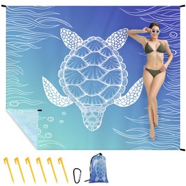 Ainiv Beach Blanket, Large Beach Mat 140 x 200 cm (2-3 People) Foldable, Picnic Blanket Sandproof Waterproof, Beach Accessories Outdoor Blanket with 6 Fixed Nails for Beach, Camping, Hiking, Picnic