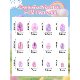 EBANKU 24 Pieces Press on Nails Kids, Almond for Fake Nail Candy Press on Nail Short Artificial False Nail Kits with Nail Glue for Girls