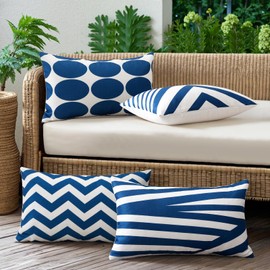 JOTOM Set of 4 Waterproof Outdoor Cushion Covers 40x60 cm Decorative Throw Pillow Covers 16x24 Inch Modern Geometric Decor Cushion Cases for Patio Garden Porch Bench Sofa Indoor Bed (Navy Blue)