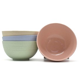 UPSTYLE Healthy Wheat Straw Plastic Noodle Soup Bowl Rice Fruit Bowl for Children Support Microwave (4 pack, size 5.9inch)