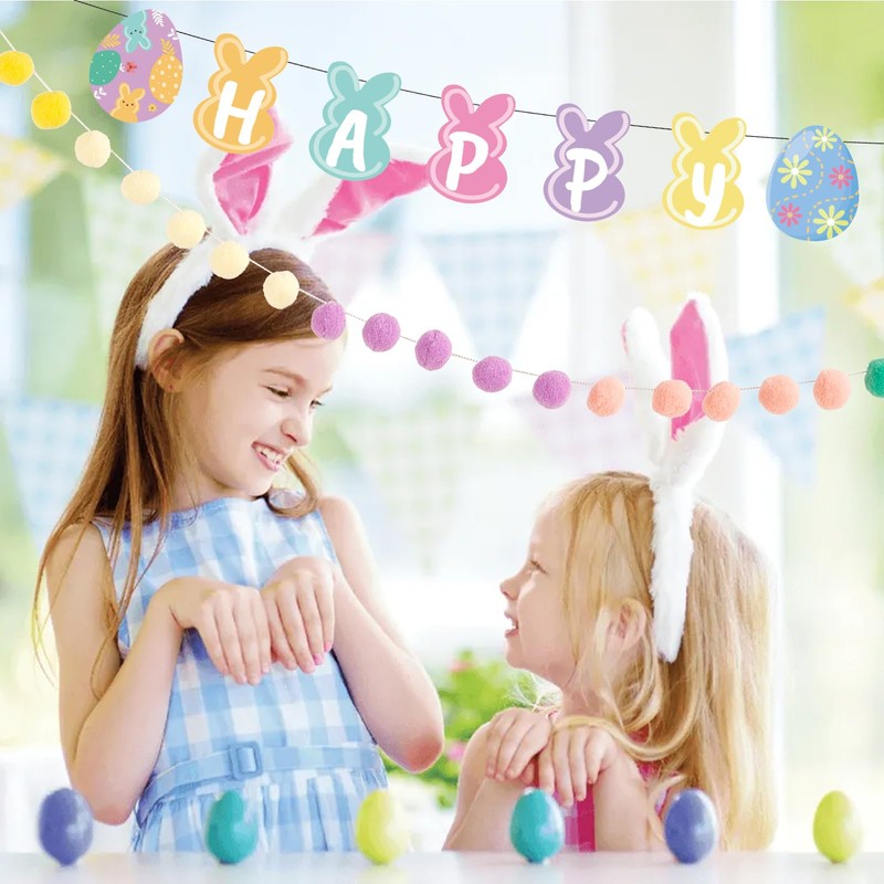 EHRBGK Happy Easter Banner Easter Decorations Easter Eggs Rabbit Hanging
