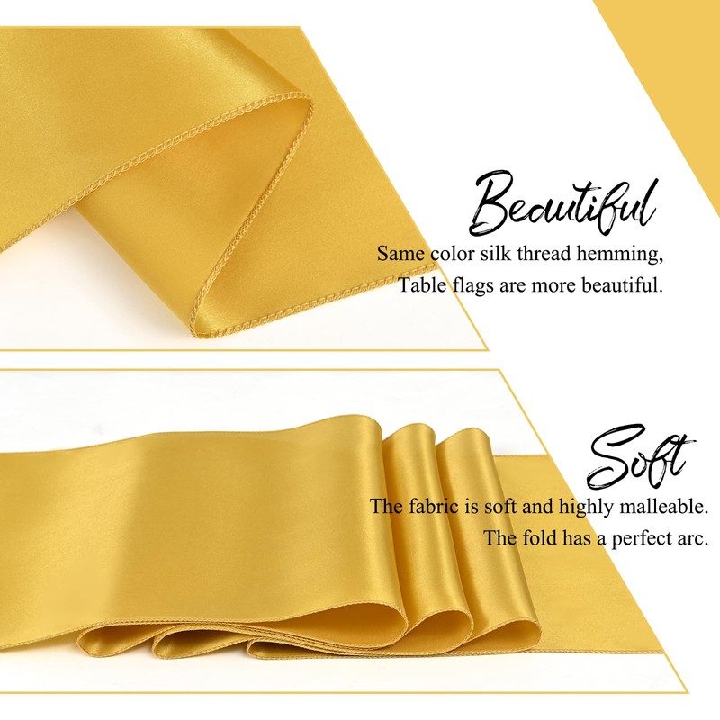 YMHPRIDE Pack of 10 Gold Table Runners, Satin Table Runner,