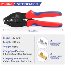 Zhushan Spark Plug Wire Crimping Tool Kit – 8.5mm Ratchet Crimper for Spark Plug Wires, Includes 24PCS 180°/90°/Straight Coil Terminals and 24PCS Boots