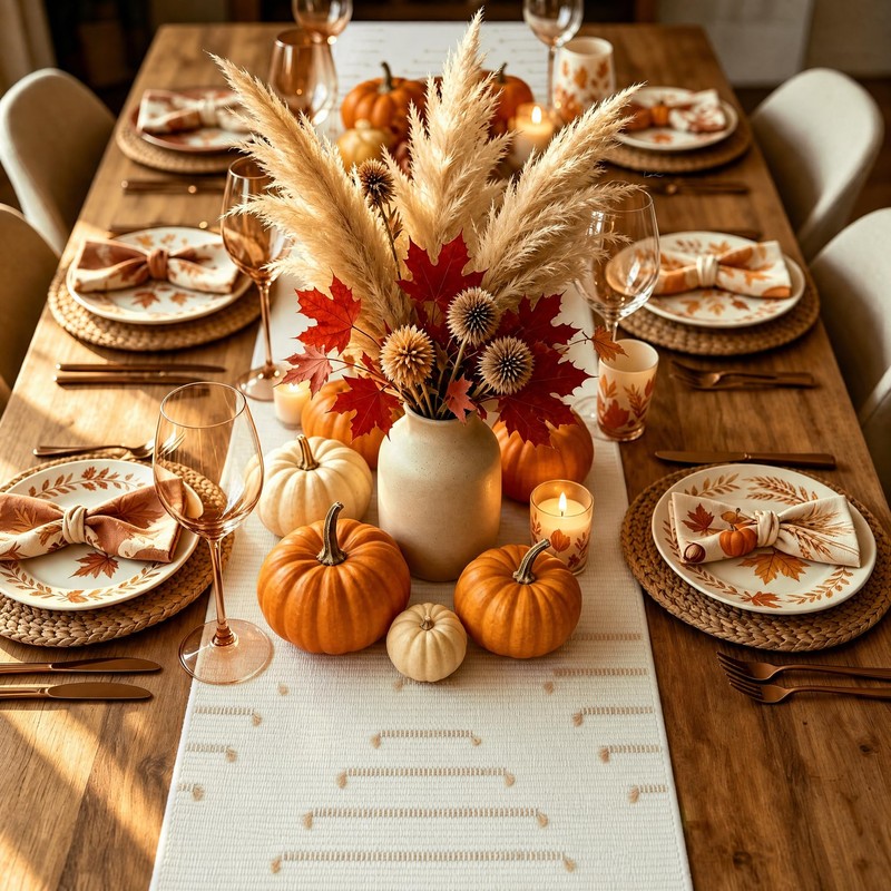 Fall Boho Table Runner with Tassels, Woven Farmhouse Decor, 12x48