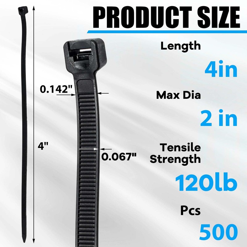 Reallnaive 500 Pcs 4 Inch Zip Ties Heavy Duty 120