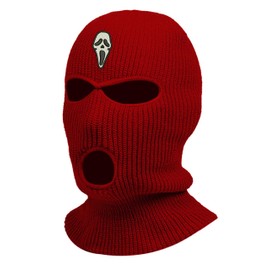 Scream Smiley Face 3 Hole Mask Horror Ski Mask Three Hole Full Face Cover Knitted Embroidery Warm Graphic Balaclava (Maroon)