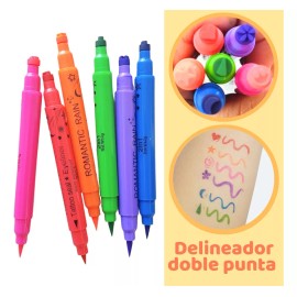 Universo en Linea Set 6 Delineadores Doble Punta Sello Figuras Colores Matte