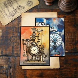 GLOBLELAND Vintage Gear Clock Clear Stamps Electric Fan Light Bulb Telephone Silicone Clear Stamp Seals Transparent Stamps for DIY Scrapbooking Cards Making Photo Album Journal