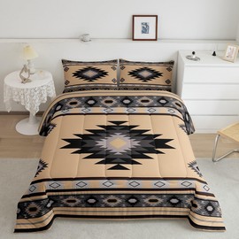 Feelyou Southwestern Native Aztec Comforter Set Twin Size Kids Indian Tribal Geometry Comforter for Boys Teens Retro Exotic Boho Bedding Set Breathable Camel Duvet Set Room Decor Quilt Set