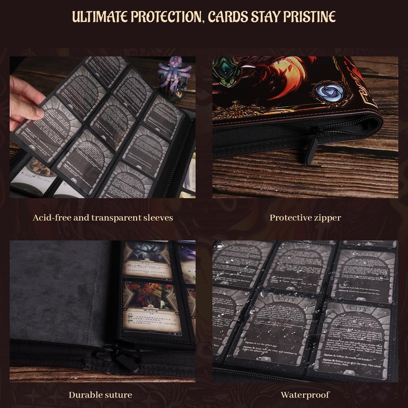 Trading Card Binder - 3D Embossed PU Leather Album with