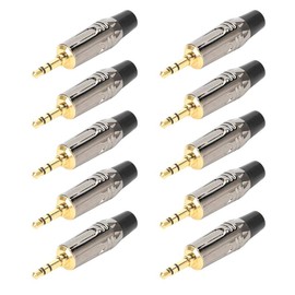 ASHATA 3.5mm Stereo Headphone Jack Male Plug Repair Replacement Solder Adapter, 10Pcs Zinc Alloy Gold Plating 3.5mm Stereophonic Welding Plug for Audio Earphone Cable(Black Tail)