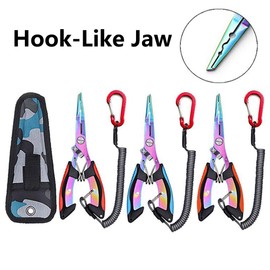 Fishing Pliers, Saltwater Line Cutter with Split Ring Pliers, Fishing Hook Remover, Corrosion Resistant Fishing Needle Nose Pliers with Sheath Lanyard, Fishing Gear Gifts for Men-Orange With Black