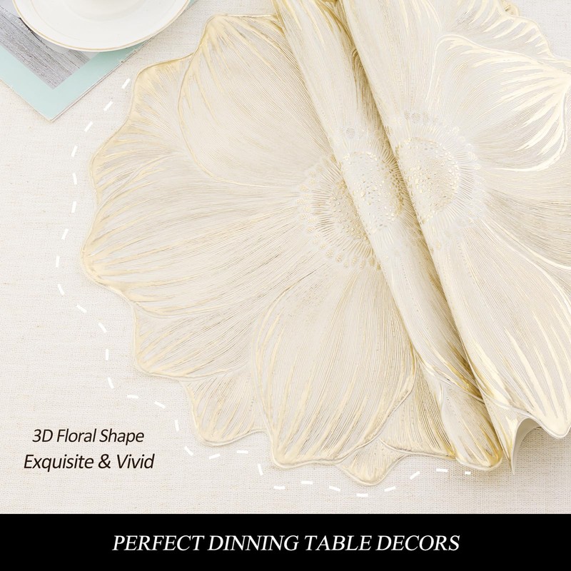 Gold Placemats Set of 6 Metallic Round Placemats Vinyl Table