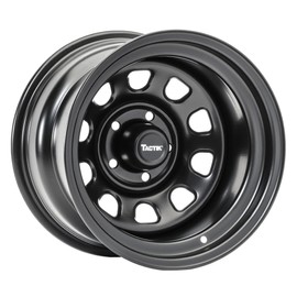 TACTIK D Window Classic 15 Inch Solid Steel Wheel, Black - 15x10, 5x4.5 Bolt Pattern (-38.1mm Offset), 4" Backspace - Fits Jeep 1984-2006 Wrangler, Wagoneer, Comanche, Grand Cherokee TJ YJ MJ ZJ XJ LJ