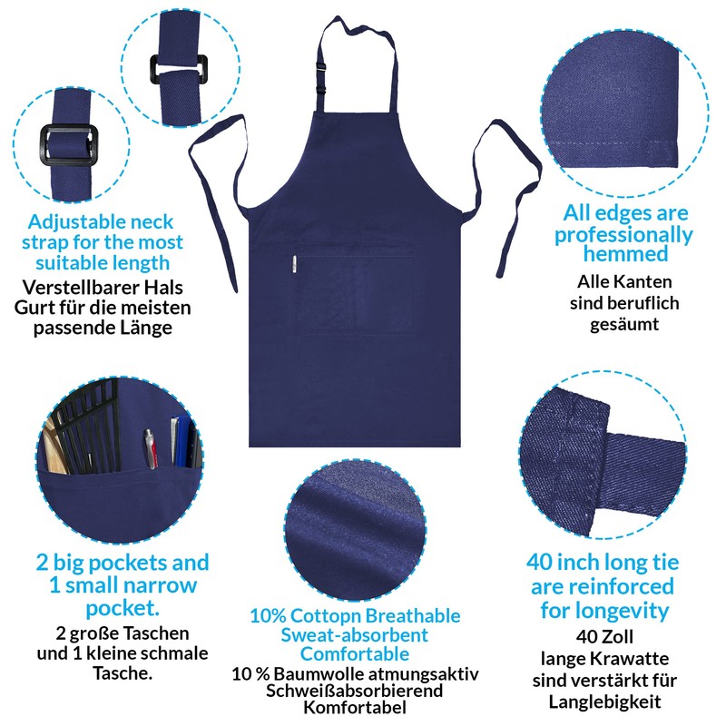 LEFUNDA® Waterproof Apron with 3 Pockets, Adjustable BBQ Apron with