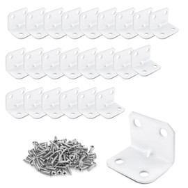 Uenhoy 24 Pcs White Corner Brace, Small L Shape Brackets 1" x 1" x 1.3"(25x25x32mm), 90 Degree Joint Right Angle L Brackets Shelf Supports