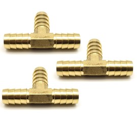 AHFMANG 3 PCS Brass Tee Barb Fitting 3/8" × 3/8" × 3/8" Barb 3 Way Tee Union