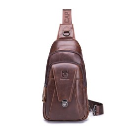 FANDARE Retro Chest Bag Leather Shoulder Bag Men's Sling Bag Business Chest Bag Waterproof Shoulder Bag for Shoulder Bag Outdoor Sports Hiking Cycling Travel Sling Crossbody Bag, brown, Retro