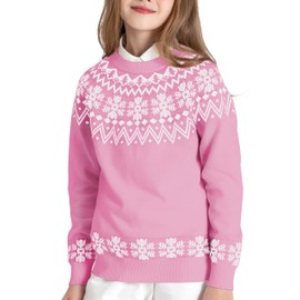 BOBOYOYO Girls Sweaters 100% Cotton Fair Isle Sweater Kids Holiday Teen Winter Pullover Crew Neck Long Sleeve Knit Top