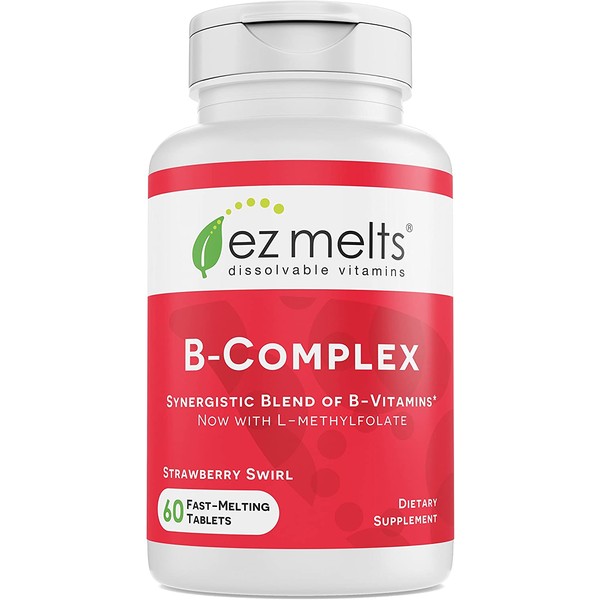 EZ Melts Dissolvable Vitamin B-Complex Tablet with Methyl B12 & Methyl Folate, Sugar-Free, 2-Month Supply