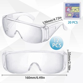 FSWWSF Pack of 12 Transparent Safety Glasses, Work Safety Glasses, Transparent Safety Glasses, Protective Glasses, Work Safety Glasses, Scratch-Resistant for Men and Women, Cycling, Mountaineering,