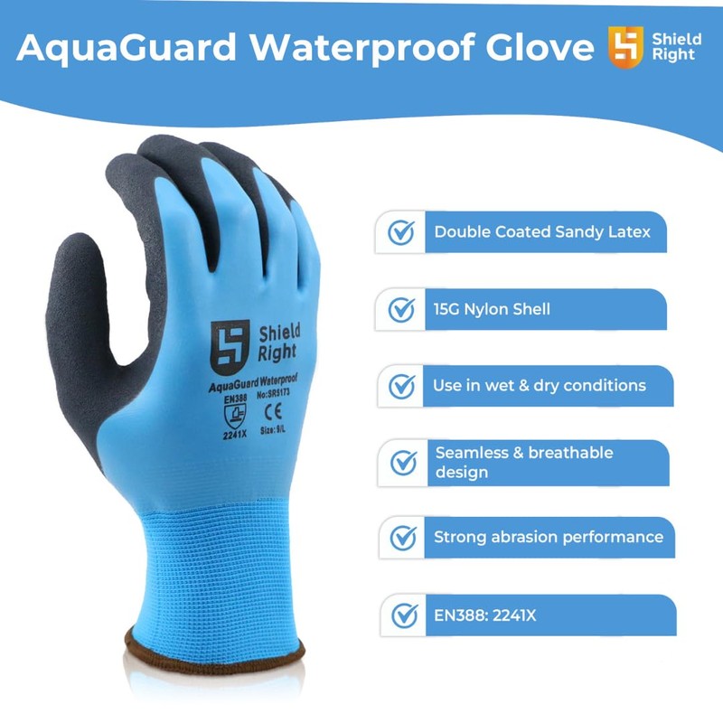 Shield Right AquaGuard Waterproof Work Gloves, 15 Gauge Double Coated