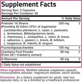 Bronson Probiótico para Mujer 50 mil millones de CFU + Prebiótico con Arándano y D-Manosa | 60 Cápsulas Vegetarianas