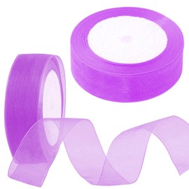 Mardatt 2 Rolls 1 Inch x 25 Yards Shimmer Sheer Ribbon Gift Wrapping Ribbon Sheet, 10 Colours Transparent Chiffon Ribbons for Floral Bouquet Wedding Decorating (Purple)