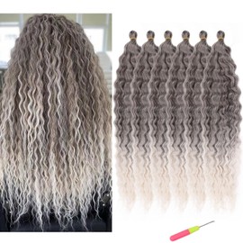 MAYSA Ocean Wave Crochet Hair 30inch, 6Packs Curly Braiding Crochet Hair Extensions, Soft Synthetic Ombre Crochet Hair Extensions #4/56C Chocolate brown mix ash silver