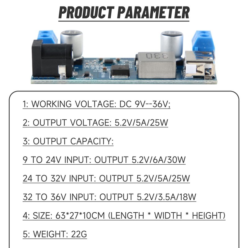 24V / 12V to 5V 5A Power Buck Converter DC-DC