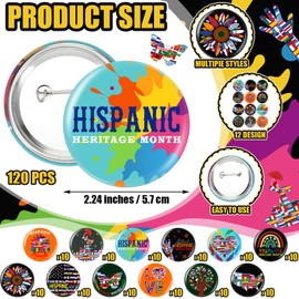 Tondiamo 240 Pcs Hispanic Heritage Month Buttons Pins Bulk 2.24 Inch Spanish Heritage Buttons National Latino Brooch Pins Hispanic Gift Decoration for Teacher Supplies Rewards