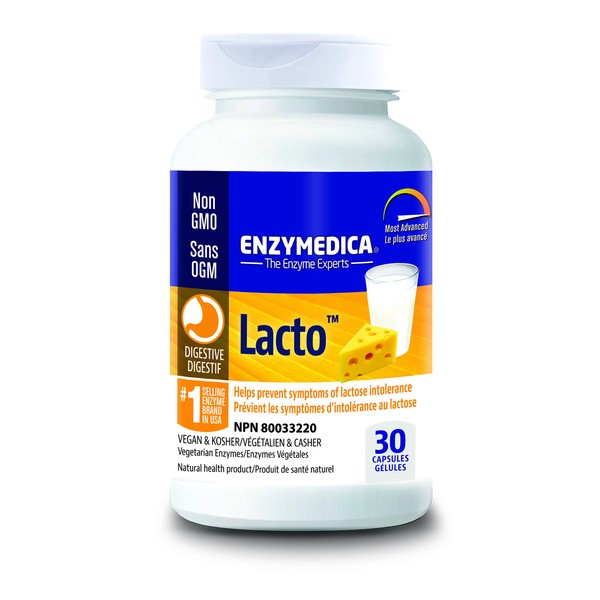 Enzymedica - Lacto, 30 Capsules - Lactase Enzymes Supplement - Lactose Intolerance Pills - Digestive Aid for Gluten and Casein - Indigestion & Heartburn Relief - Gas Bloating Relief for Men and Women