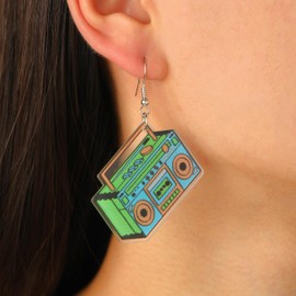 4 Pairs Vintage Cassette Tape Earrings 80s 90s Earrings for Women Retro Geometric Drop Dangle for 80's Outfits Cosplay Glow Party Music Party 70s 80s 90s Accessories - Set A