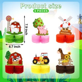 6 piezas de centros de mesa con diseño de panal de abeja, bolas temáticas de granja, decoración de mesa para interiores y exteriores, decoración de mesa 3D de animales de granja