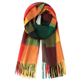 Glamexx24 Scarf Women's Winter Checked Fashion: Women's Winter Scarf, Knitted Set Scarf, Oversized Square Blanket Scarf, Blanket Scarf, Striped Pattern, Fringe Poncho, Green/Yellow/Orange