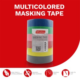XFasten Multi Colored Painters Masking Tape Kids Craft Set, 1-Inch x 30 Yards, 6 Pack, Multicolor Masking Labelling Moving Tape Bulk for Boxes, Artists, Watercolor and Paint