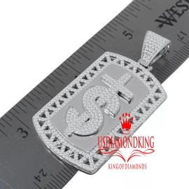 Usdiamondking Mens Custom Piece Real White Silver $ Sign Cross Dog Tag Diamond Pendent Charm