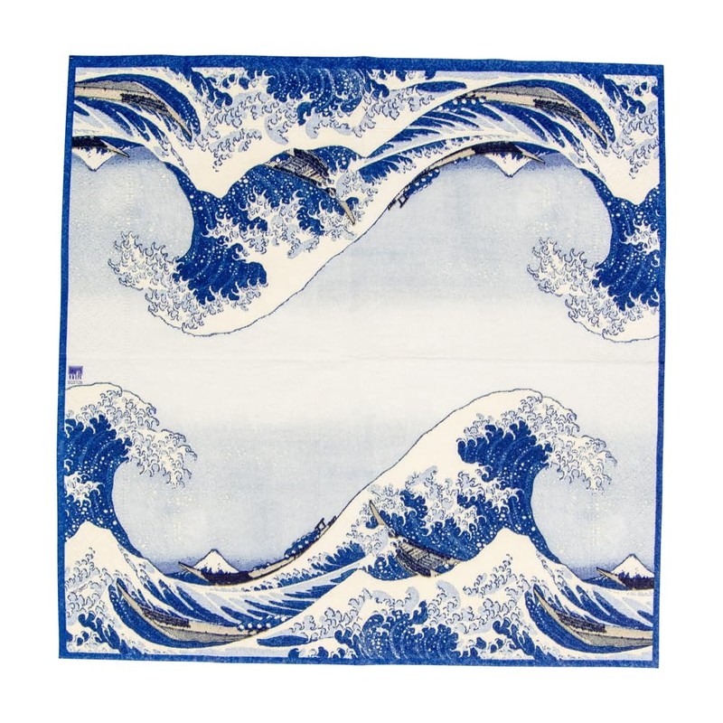 Caspari The Great Wave Paper Luncheon Napkins in Blue, Four