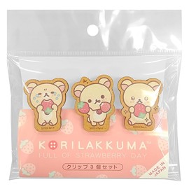 Nagano Factory RK684K Rilakkuma & Korilakkuma Clip, Set of 3, Strawberry, Korilakkuma
