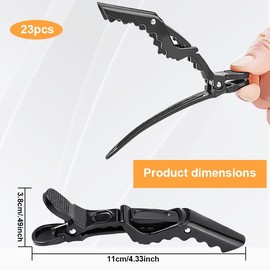 GUOYOU 23 Pieces Crocodile Clips Hair Barrettes, Professional Styling Hair Clips, Sectioning Hair Clips Women, Hairdressing Clips, with Nonslip Grip and Wide Teeth for Salon Home Use (Black)