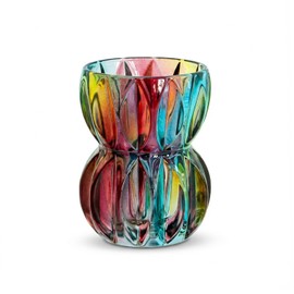 Colorful Crystal Glass Vase 6.9 inch Tall - Unique Textured Vase for Fresh Flowers & Hydroponic Plants, Modern Decorative Centerpiece for Dining Table, Coffee Table & Home Décor