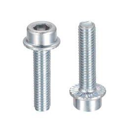 sourcing map M5x20mm Flanged Socket Head Cap Screws, 10pcs 8.8 Grade Carbon Steel Hex Socket Head Serrated Flange Bolts Machine Screws